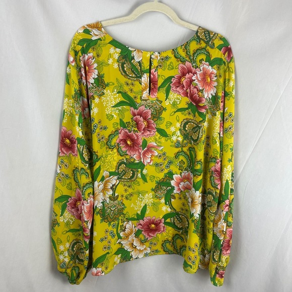 LOFT Yellow Floral Print Balloon Sleeve Round Neck Blouse Plus Size XXL Romantic - Picture 6 of 9